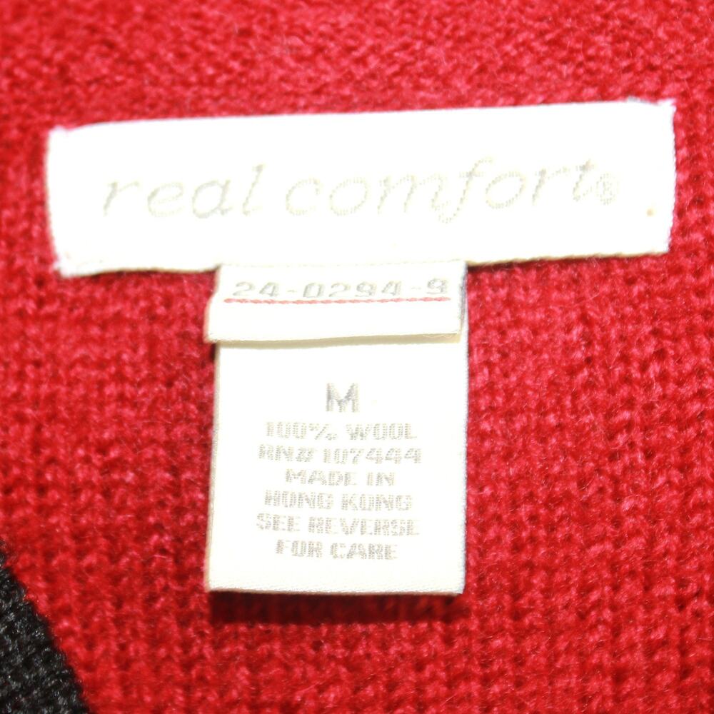 Real Comfort Red 100% Wool Sweater Cardigan Zip Embroidered Floral Cottagecore M - Picture 8 of 8